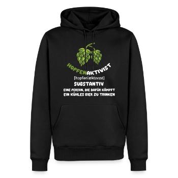 Hopfenaktivist Eine Person die für ihr kühles Bier - Männer Premium Bio Hoodie - Schwarz - Vorne - Nico (187cm)