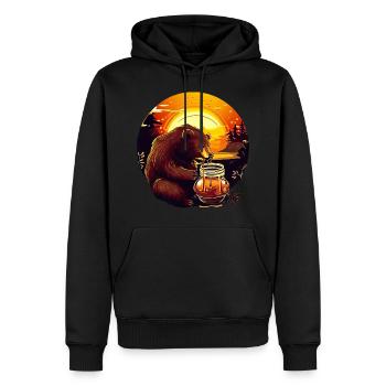 Bär isst Honig im Sonnenuntergang - Männer Premium Bio Hoodie - Schwarz - Vorne - Nico (187cm)