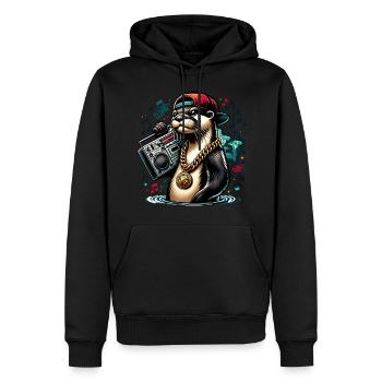 Hip Hop Otter With Boombox And Chain - Men’s Premium Organic Hoodie - black - Front - Nico (187cm)