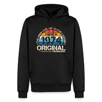 1974 Vintage Born Man Myth Legend - Sweat à capuche Premium bio Homme - noir - Devant - Nico (187cm)