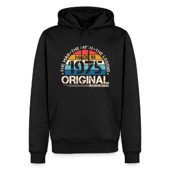 1975 Vintage né homme mythe légende - Sweat à capuche Premium bio Homme - noir - Devant - Nico (187cm)