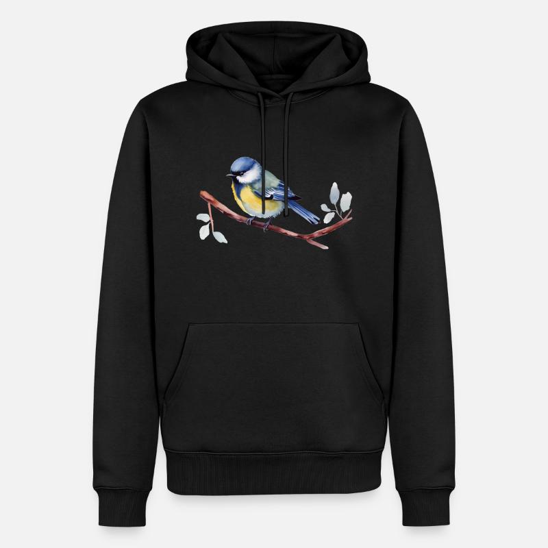 Meise Singvogel, Blaumeise - Männer Premium Bio Hoodie - Schwarz