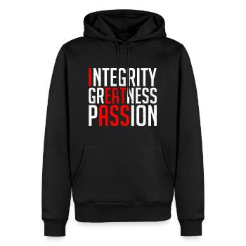 Funny Integrity Greatness Passion - Men’s Premium Organic Hoodie - black - Front - Nico (187cm)