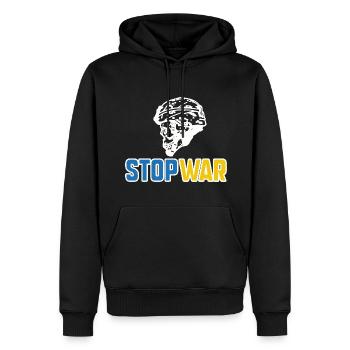 Stoppt den Krieg - Männer Premium Bio Hoodie - Schwarz - Vorne - Nico (187cm)
