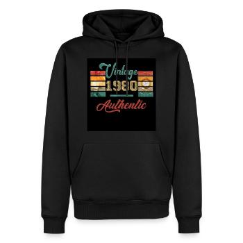 80 authentic vintage vinil anniversaire - Sweat à capuche Premium bio Homme - noir - Devant - Nico (187cm)