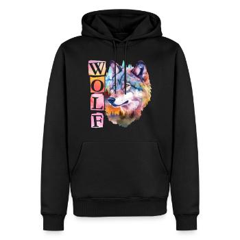 Loup Tête de loup Nature Nature sauvage Forêt Arbres Art - Sweat à capuche Premium bio Homme - noir - Devant - Nico (187cm)