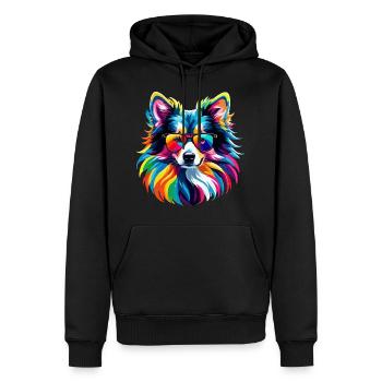 Hund Collie Regenbogen bunt cool süß - Männer Premium Bio Hoodie - Schwarz - Vorne - Nico (187cm)