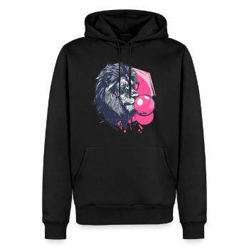 Lion avec chewing-gum et verres - Sweat à capuche Premium bio Homme - noir - Devant - Nico (187cm)