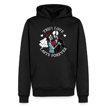 L’amour véritable dure éternellement - Sweat à capuche Premium bio Homme - noir - Devant - Nico (187cm)