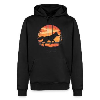 Fuchs springt vor Sonnenuntergang Silhouette - Männer Premium Bio Hoodie - Schwarz - Vorne - Nico (187cm)
