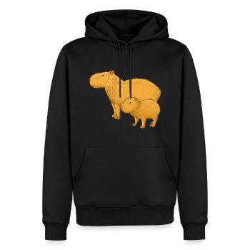 Capybara mère et enfant - Sweat à capuche Premium bio Homme - noir - Devant - Nico (187cm)