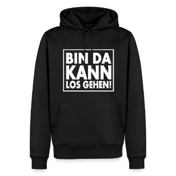 BIN DA KANN LOSGEHEN - Männer Premium Bio Hoodie - Schwarz - Vorne - Nico (187cm)