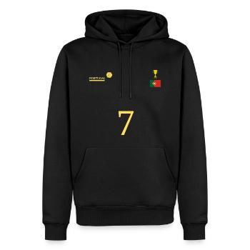 Equipe Portugal de football, numéro 7 - Sweat à capuche Premium bio Homme - noir - Devant - Nico (187cm)