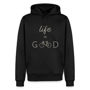LIFE IS GOOD CRÈME VÉLO DE ROUTE - Sweat à capuche Premium bio Homme - noir - Devant - Nico (187cm)