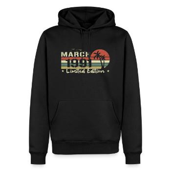 März Jahrgang 33. Jahrestag Geboren 1991 Vibe - Männer Premium Bio Hoodie - Schwarz - Vorne - Nico (187cm)