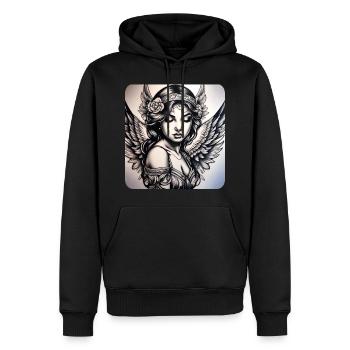 Cute angel with flowers and tattoos - Men’s Premium Organic Hoodie - black - Front - Nico (187cm)
