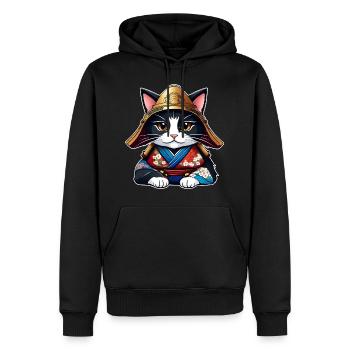 Niedliche Samurai Katze - Männer Premium Bio Hoodie - Schwarz - Vorne - Nico (187cm)