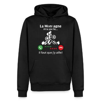 T-shirt vélo la montagne m'appelle Cadeau vtt - Sweat à capuche Premium bio Homme - noir - Devant - Nico (187cm)