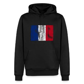 Drapeau Français Vintage Flag Homeland Paris - Sweat à capuche Premium bio Homme - noir - Devant - Nico (187cm)