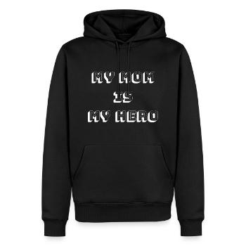 MA MÈRE EST MON HÉROS « NOIR » - Sweat à capuche Premium bio Homme - noir - Devant - Nico (187cm)
