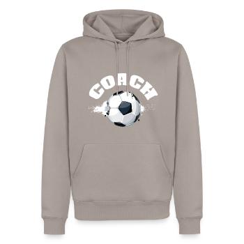 Fußballtrainer - Männer Premium Bio Hoodie - Taupe - Vorne - Nico (187cm)