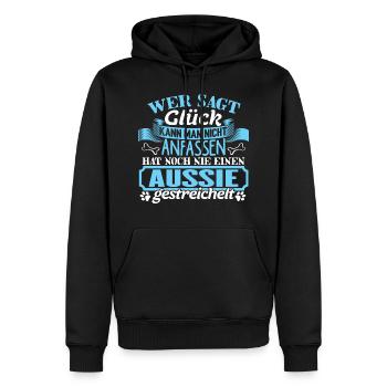 AUSSIE - Glück zum anfassen - Männer Premium Bio Hoodie - Schwarz - Vorne - Nico (187cm)
