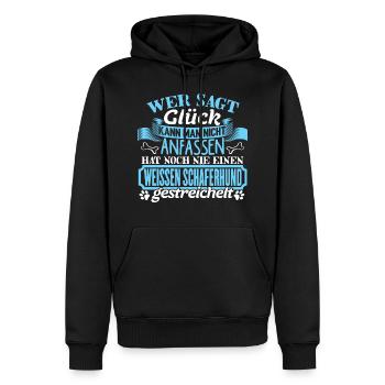 WEISSEN-SCHÄFERHUND - Glück zum anfassen - Männer Premium Bio Hoodie - Schwarz - Vorne - Nico (187cm)