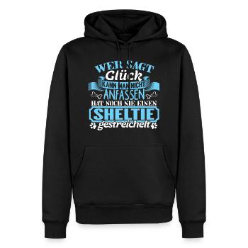 SHELTIE - Glück zum anfassen - Männer Premium Bio Hoodie - Schwarz - Vorne - Nico (187cm)