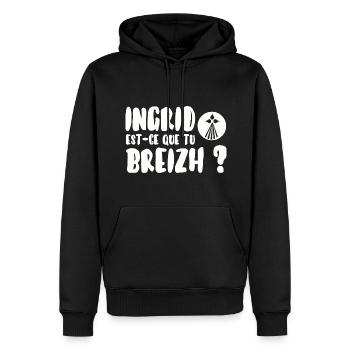 Ingrid est-ce que tu breizh? - Sweat à capuche Premium bio Homme - noir - Devant - Nico (187cm)