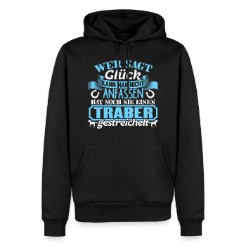 TRABER - Glück zum anfassen - Männer Premium Bio Hoodie - Schwarz - Vorne - Nico (187cm)