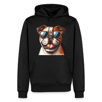 Niedliche Bulldogge Das Model - Männer Premium Bio Hoodie - Schwarz - Vorne - Nico (187cm)
