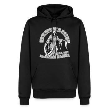 Beruflich wollte ich schon immer was mit Menschen - Männer Premium Bio Hoodie - Schwarz - Vorne - Nico (187cm)
