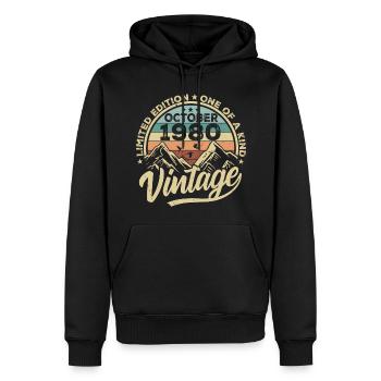 Octobre 1980 Anniversaire 1980 Né en octobre 1980 - Sweat à capuche Premium bio Homme - noir - Devant - Nico (187cm)