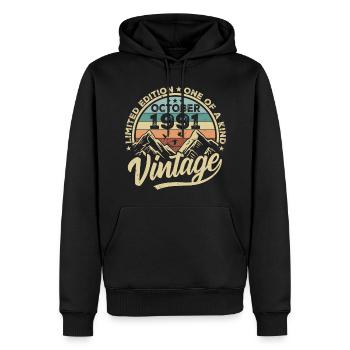 Octobre 1991 Anniversaire 1991 Né en octobre 1991 - Sweat à capuche Premium bio Homme - noir - Devant - Nico (187cm)