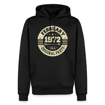Février 1972 Vintage Cadeau d’anniversaire 1972 - Sweat à capuche Premium bio Homme - noir - Devant - Nico (187cm)