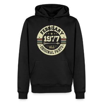 Februar 1977 Jahrgang Geburtstag Geschenk 1977 - Männer Premium Bio Hoodie - Schwarz - Vorne - Nico (187cm)