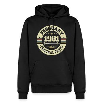 Février 1981 Vintage Cadeau d’anniversaire 1981 - Sweat à capuche Premium bio Homme - noir - Devant - Nico (187cm)