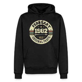 Février 1982 Vintage Cadeau d’anniversaire 1982 - Sweat à capuche Premium bio Homme - noir - Devant - Nico (187cm)