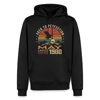 Mai 1980 Anniversaire Mai 1980 Cadeau 1980 Mai - Sweat à capuche Premium bio Homme - noir - Devant - Nico (187cm)
