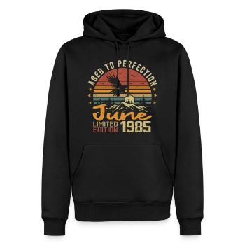 Vintage Juin 1985 Juin 1985 né en Juin 1985 Rétro - Sweat à capuche Premium bio Homme - noir - Devant - Nico (187cm)