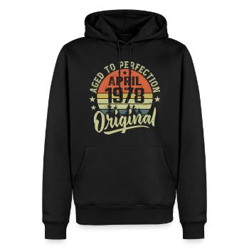 Anniversaire Avril 1978 - Idée Cadeau Avril 1978 - Sweat à capuche Premium bio Homme - noir - Devant - Nico (187cm)