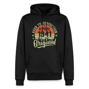 Anniversaire Avril 1941 - Idée Cadeau Avril 1941 - Sweat à capuche Premium bio Homme - noir - Devant - Nico (187cm)