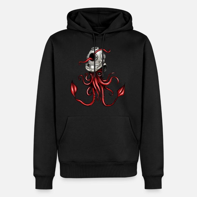 Calamar avec casque de plongée - Sweat à capuche Premium bio Homme - noir