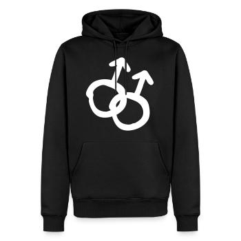 sexe symbole sexe gay mâle hommes gay - Sweat à capuche Premium bio Homme - noir - Devant - Nico (187cm)