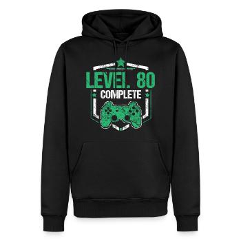 80. Geburtstag Gamer Level 80 complete Geschenk - Männer Premium Bio Hoodie - Schwarz - Vorne - Nico (187cm)