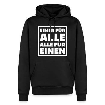 Einer für alle für einen zusammenhalt team wir - Männer Premium Bio Hoodie - Schwarz - Vorne - Nico (187cm)