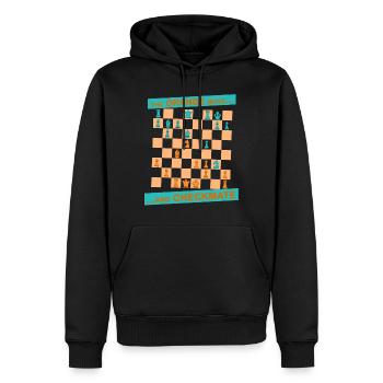 Die ORANGE Bewegung ... und CHECKMATE - Griechisch - Männer Premium Bio Hoodie - Schwarz - Vorne - Nico (187cm)