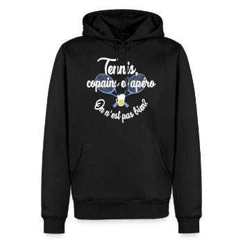 Tennis, copains et apéro - Sweat à capuche Premium bio Homme - noir - Devant - Nico (187cm)