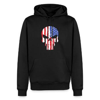 Schädel mit Abbildung der amerikanischen Flagge - Männer Premium Bio Hoodie - Schwarz - Vorne - Nico (187cm)