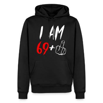 Doigt du milieu 70e anniversaire - Sweat à capuche Premium bio Homme - noir - Devant - Nico (187cm)